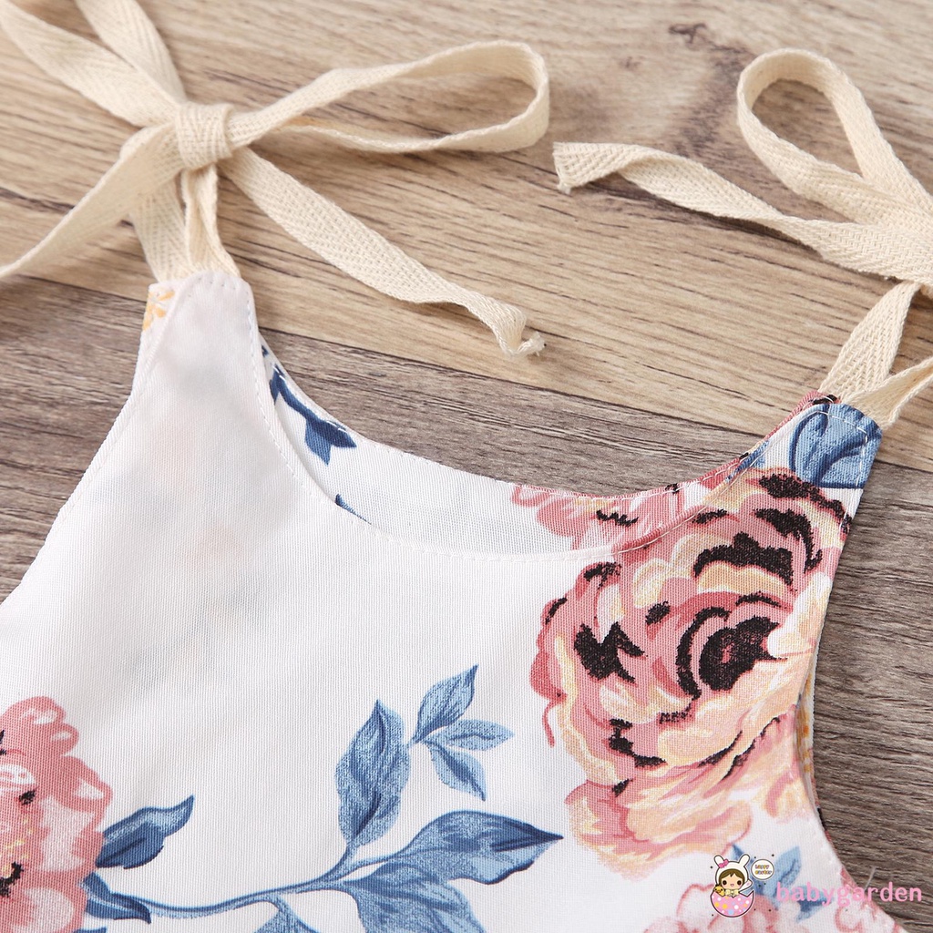 Áo Liền Quần Cổ Tròn In Hoa Xinh Xắn Cho Bé Gái