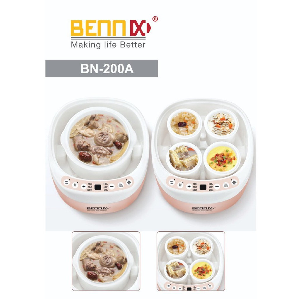 Nồi nấu chậm, nồi chưng yến, nồi hầm chậm Bennix BN-100A Dung tích 1L &amp; BN-200A Dung tích 2L