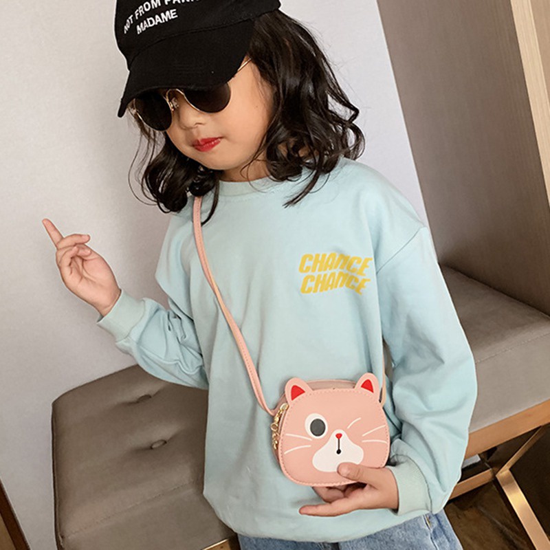 Túi Đeo Vai Da PU Hình Mèo Hoạt Hình Dễ Thương Cho Bé