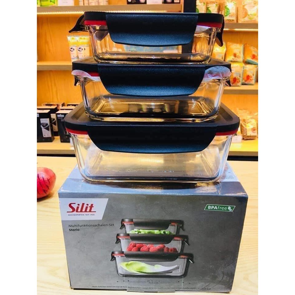 Set hộp thủy tinh Silit Storio đựng thực phẩm trong tủ lạnh 3 chiếc có hộp [nhập Đức chính hãng]