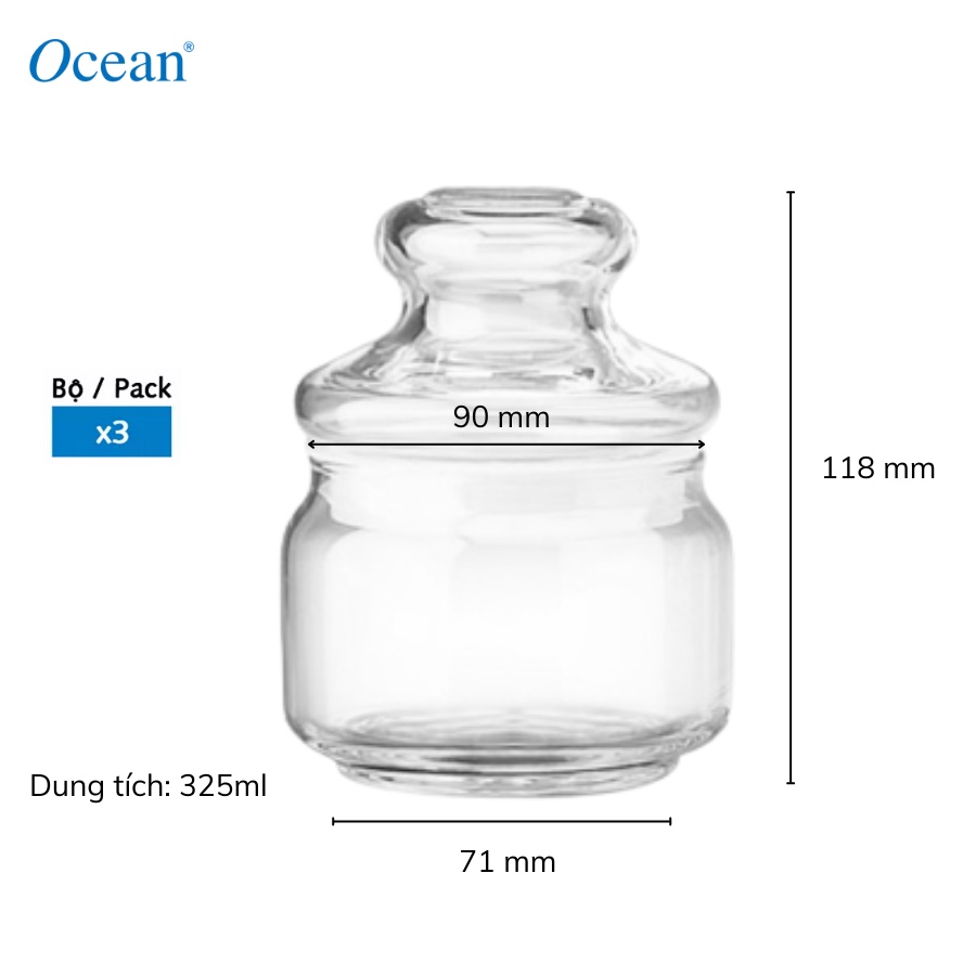 Bộ 3 hũ thủy tinh Pop Jar 325ml nắp kính