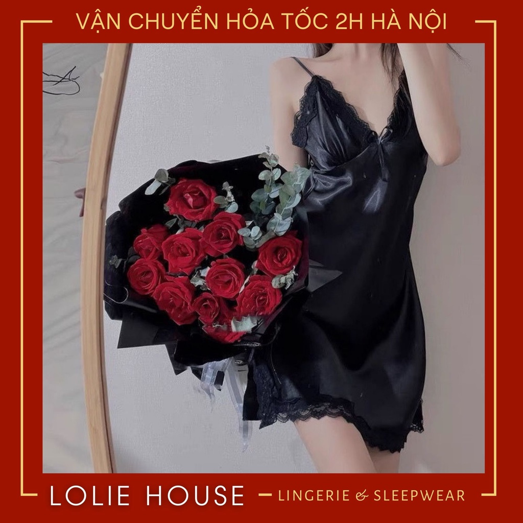 Váy ngủ lụa sexy phối ren cao cấp Đầm ngủ lụa mặc nhà sexy gợi cảm cho nữ LOLIE HOUSE - VN37 | BigBuy360 - bigbuy360.vn