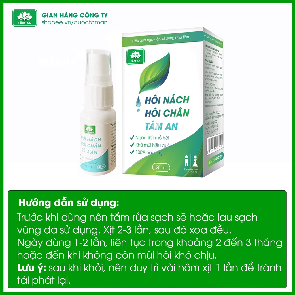 Xịt khử mùi hôi nách, khử mùi hôi chân Tâm An, Uy  tín 5 năm về hôi nách, hôi chân, Cam kết hoàn tiền nếu không hiệu quả