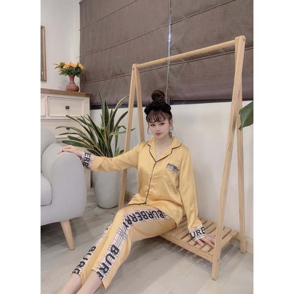 (Dưới 62kg) Đồ bộ pịjama Lụa mặc nhà tay dài quần dài sang trọng cao cấp