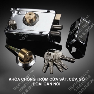 Khóa chống trộm cho cửa sắt, cửa gỗ gắn nổi có khóa ở trong và ngoài