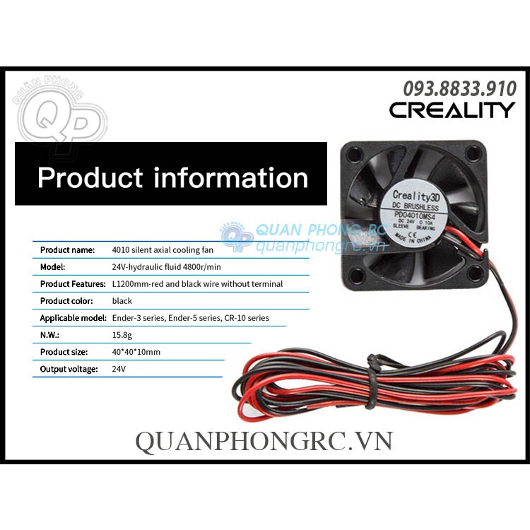 Quạt 24V Cho Máy In 3D Creality 4010 24V DC 3D Printer Cooling Fan