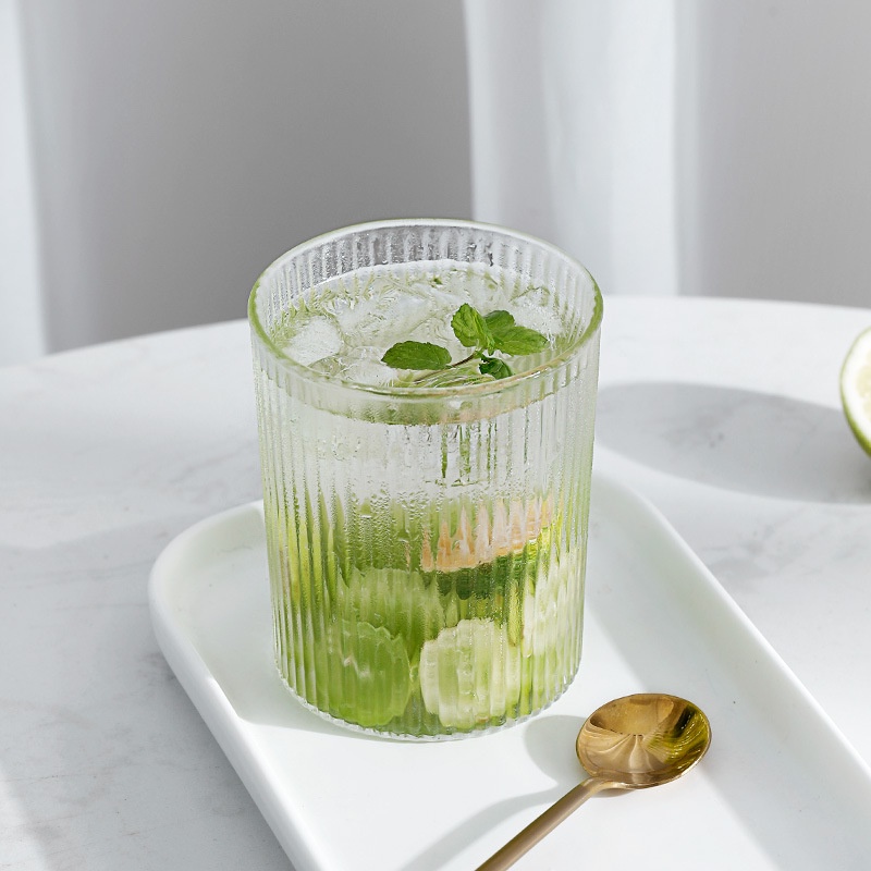 Cốc thủy tinh, ly đẹp vân sọc độc đáo 300ml decor Hàn Quốc, có thể trồng cây thủy sinh nhỏ, cắm hoa, giá nến