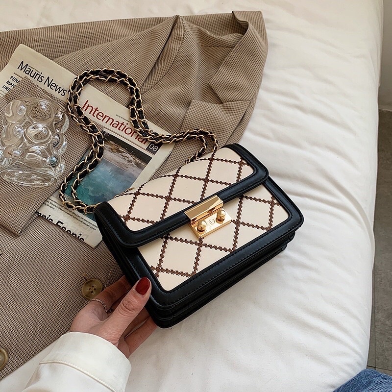 Túi xách nữ đẹp đeo vai đeo chéo hoạ tiết thêu trám viền da phong cách Hàn Quốc nữ tính xinh xắn CV98