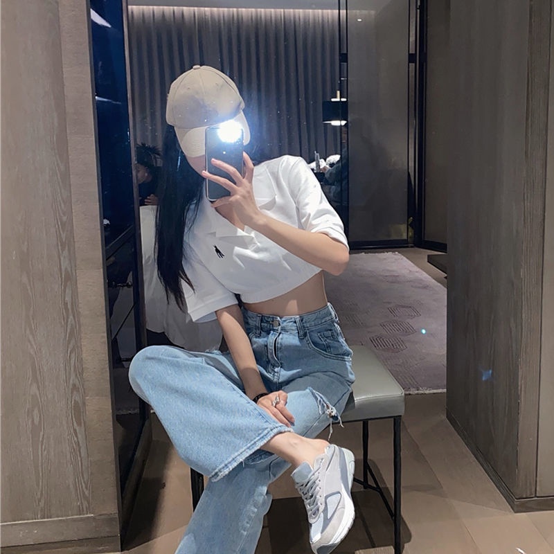 Áo Thun Croptop Cổ Polo Ngắn Tay Thêu Họa Tiết Thời Trang Mùa Hè Hàn Quốc Dành Cho Nữ 2021 | BigBuy360 - bigbuy360.vn