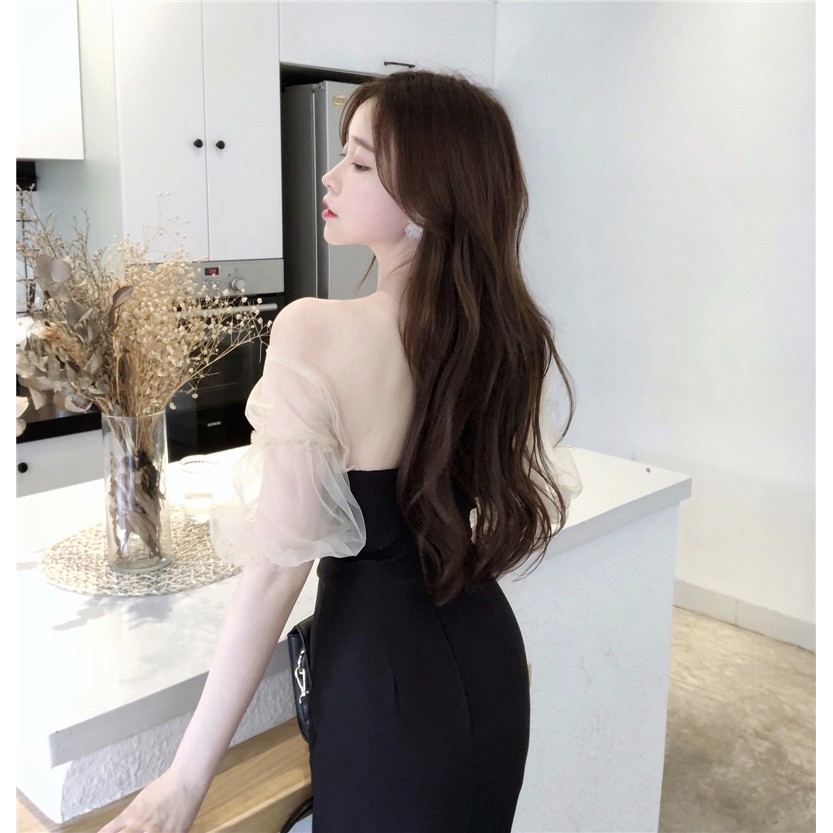 Đầm dáng ôm nữ dài midi tay lưới Emilyshop