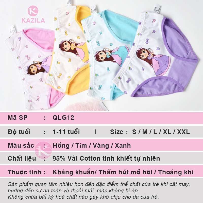 Quần chip bé gái cotton tinh khiết hạng A, quần lót bé gái hình cô gái trái tim Kazila QLG12