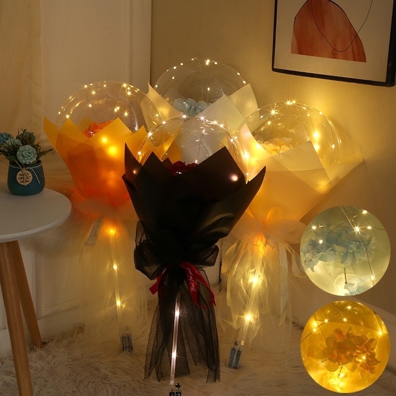 Bong Bóng Có Đèn LED Hình Hoa Tú Cầu Trong Suốt Trang Trí Tiệc