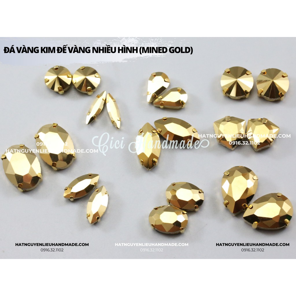 Túi 10 hạt đá vàng kim đế vàng (Mined gold) Cici Handmade nguyên liệu DIY hạt đính kết hạt may đồ cưới con vật 3D