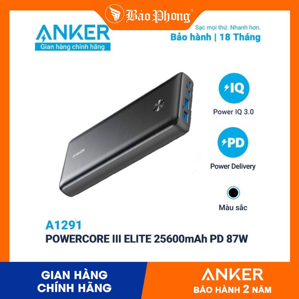 Pin dự phòng ANKER PowerCore III Elite 25600mAh 87W PD A1291