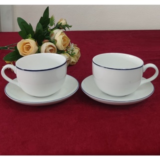 Bộ tách uống trà,cafe sứ Minh Long viền xanh - bộ tách uống trà,cafe sứ Minh Long