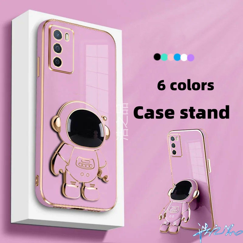 Ốp Điện Thoại Mạ Điện Họa Tiết Phi Hành Gia 6D Có Giá Đỡ Cho OPPO A16 A16S A54 2022