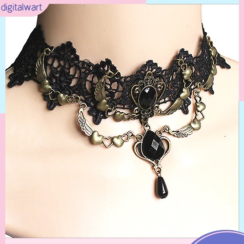 Vòng cổ choker thiết kế họa tiết ren đính đá giả thời trang cho nữ