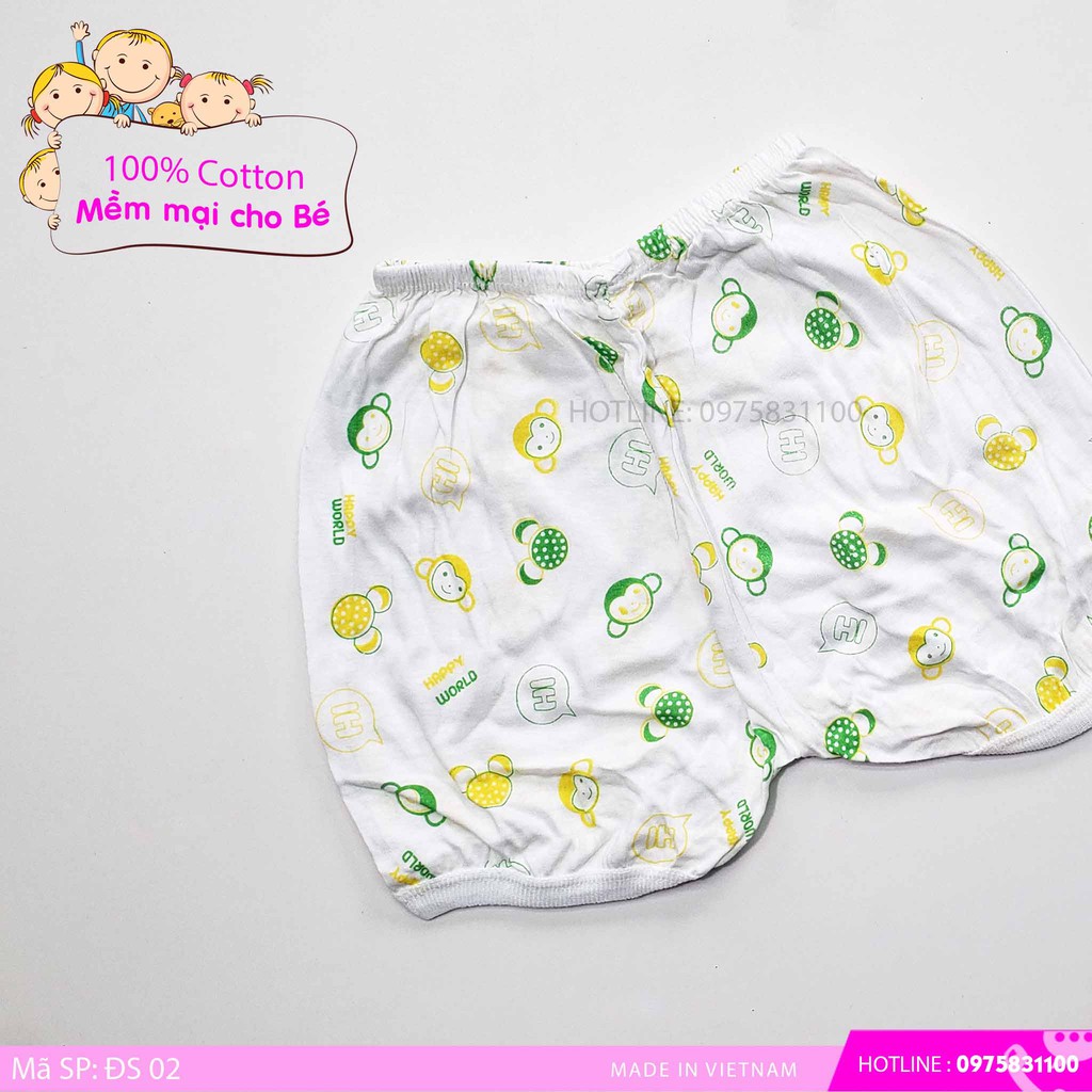 Quần đùi sơ sinh 100% cotton made in việt nam  Vải Trắng họa tiết nhỏ khắp quần