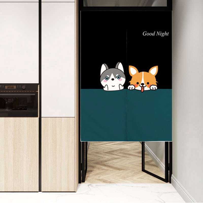 Cute Dog Printed Door Curtain Kitchen Half Curtain Bedroom Decoration