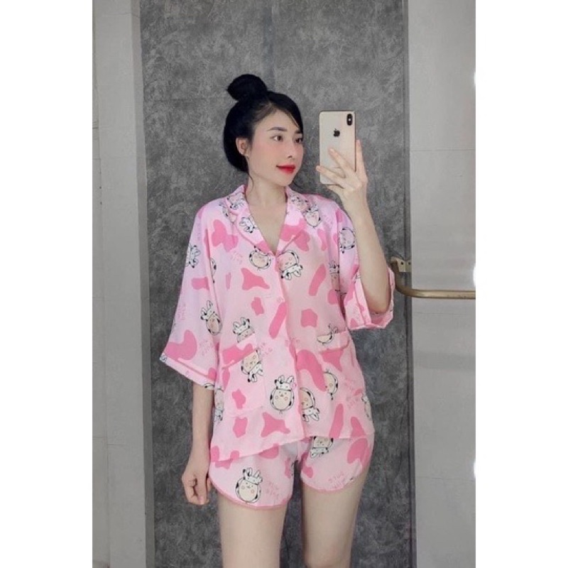 Pyjama lụa tiểu thư tay ngắn quần ngắn xinh xịn nhiều hình hot đồ ngủ đồ mặc nhà tiện lợi mềm đẹp | BigBuy360 - bigbuy360.vn