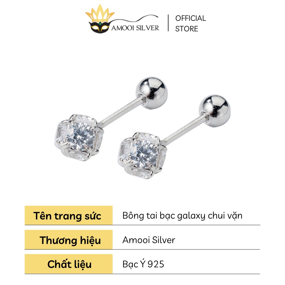 Bông Tai Bạc S925 Đính Đá Mẫu Galaxy Chui Vặn Sang Trọng - Amooi Silver AB36
