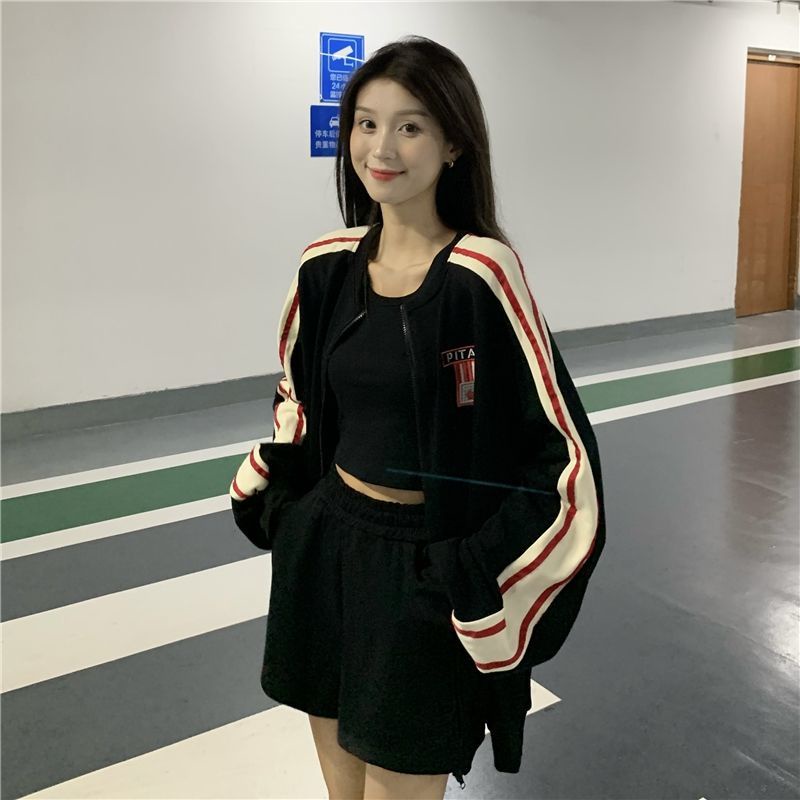 COZOK Set áo khoác tay dài dáng rộng + quần short thể thao thời trang cho nữ