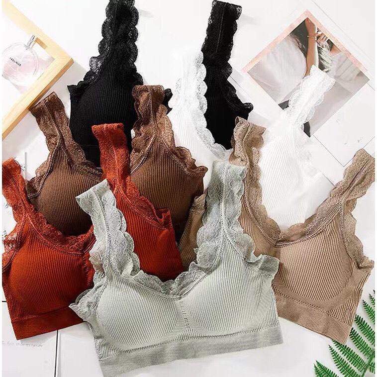 Áo bra gân tăm viền ren có mút ngực Ms09