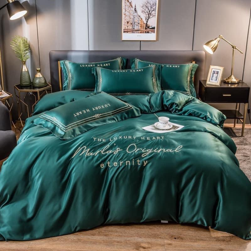Bộ chăn ga giường phi lụa Original Lidaco chất liệu lụa mượt mà, óng ả decor phòng ngủ vintage