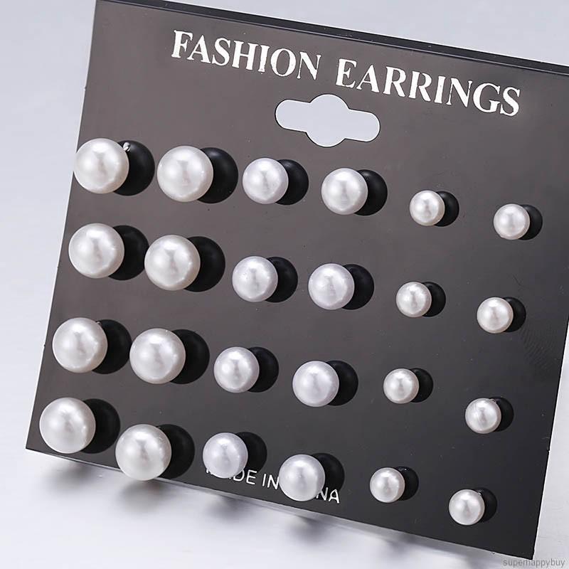 Set 24 bông tai ngọc trai nhân tạo hàng đẹp, khuyên tai nữ đẹp trẻ trung, thanh lịch