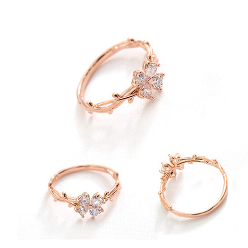 Nhẫn hợp kim CLOVER hình cỏ ba lá đính đá xinh xắn cho nữ
