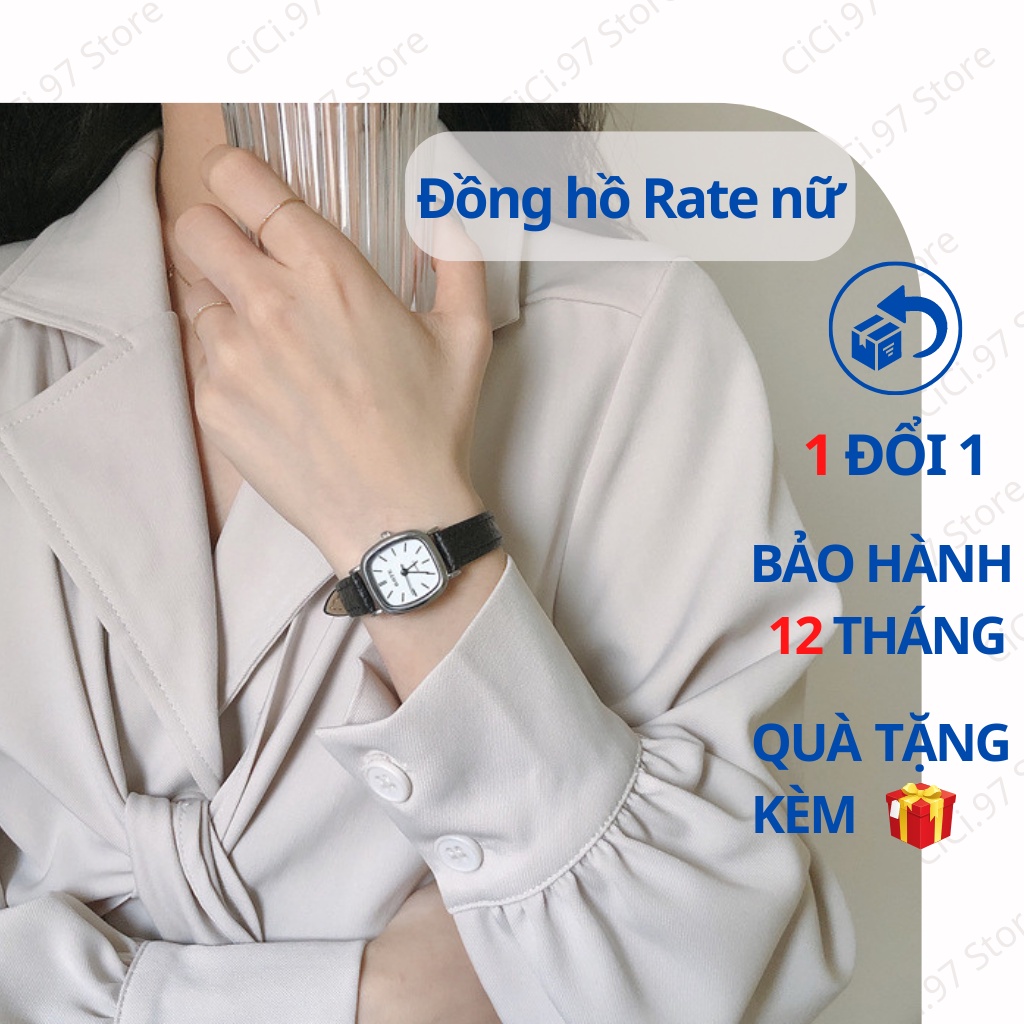 Đồng hồ nữ dây da mặt vuông RATE, đồng hồ thời trang nữ mặt nhỏ đẹp vintage giá rẻ chống nước size 22mm