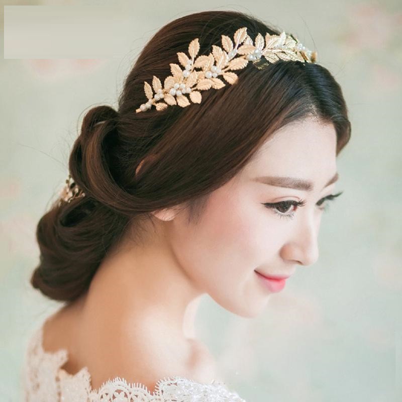 Vương Miện Bờm Hoa Mỹ Ký Lá Vàng 95 số 24, Đính Hạt Trai, Cài Tóc Đẹp Trong Đám Cưới Hoặc Tham Gia Sự Kiện, Chụp Ảnh