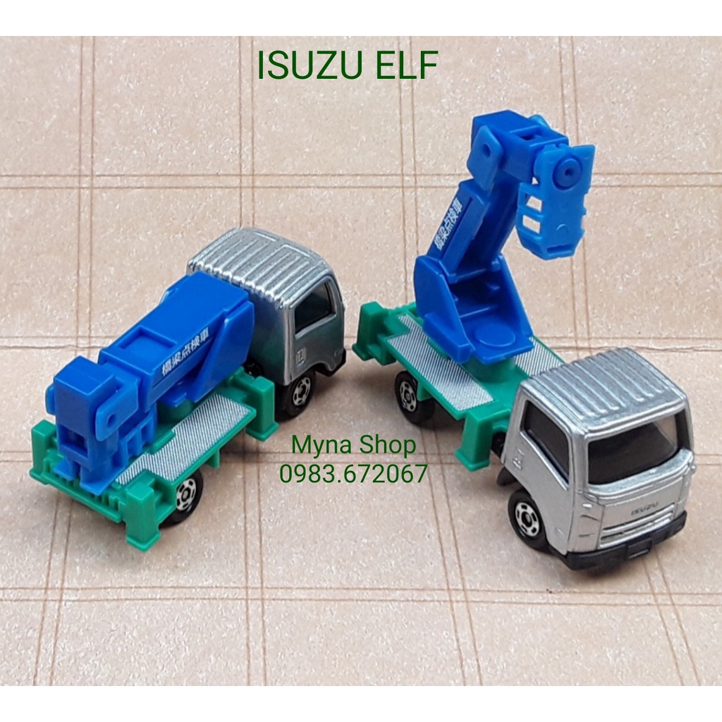 Đồ chơi mô hình tĩnh xe tomica không hộp - Isuzu ELF Bridge Inspection Vehicle - xe sửa chữa cầu đường