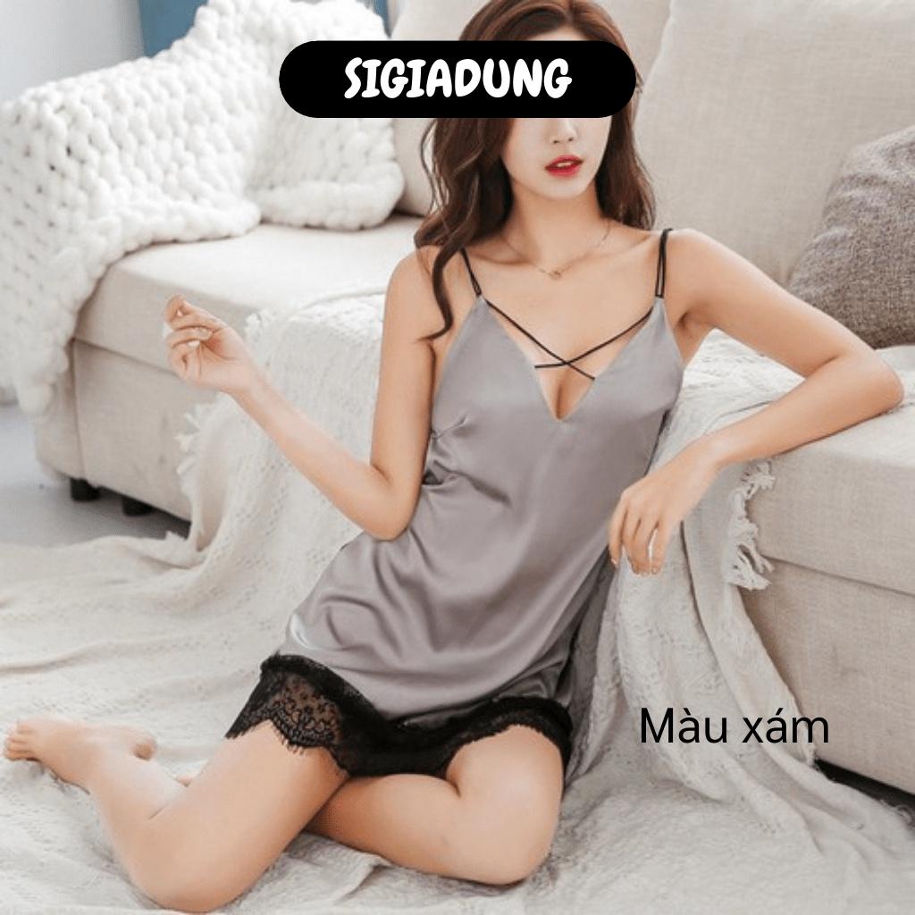 [SGD] Váy Ngủ - Đầm Ngủ Phi Lụa 2 Dây Hở Lưng Phối Ren Sexy Thoải Mái Cho Bạn Nữ 6885