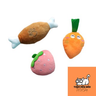 Cà rốt, trái dâu, xương bông đồ chơi cho mèo chó phát ra tiếng gặm sạch răng