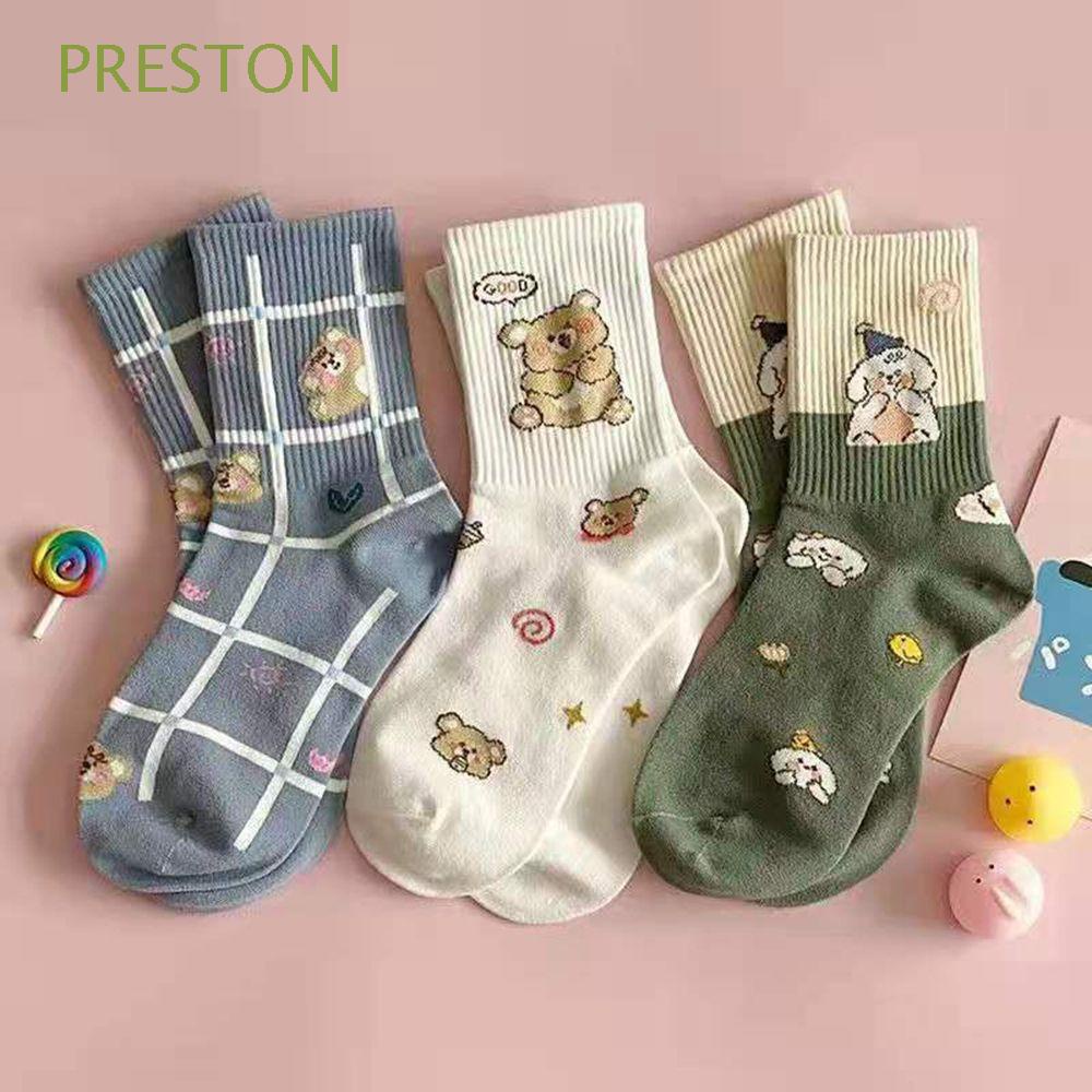 Vớ cổ vừa mềm mại thoáng khí in họa tiết gấu/thỏ đơn giản thời trang cho nam và nữ