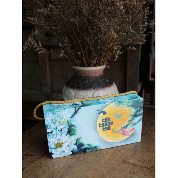 Hộp trung thu 2 bánh ⚡ CAO CẤP ⚡ hộp đựng bánh trung thu hoa xanh mang lại giáng vẻ thanh lịch sang trọng