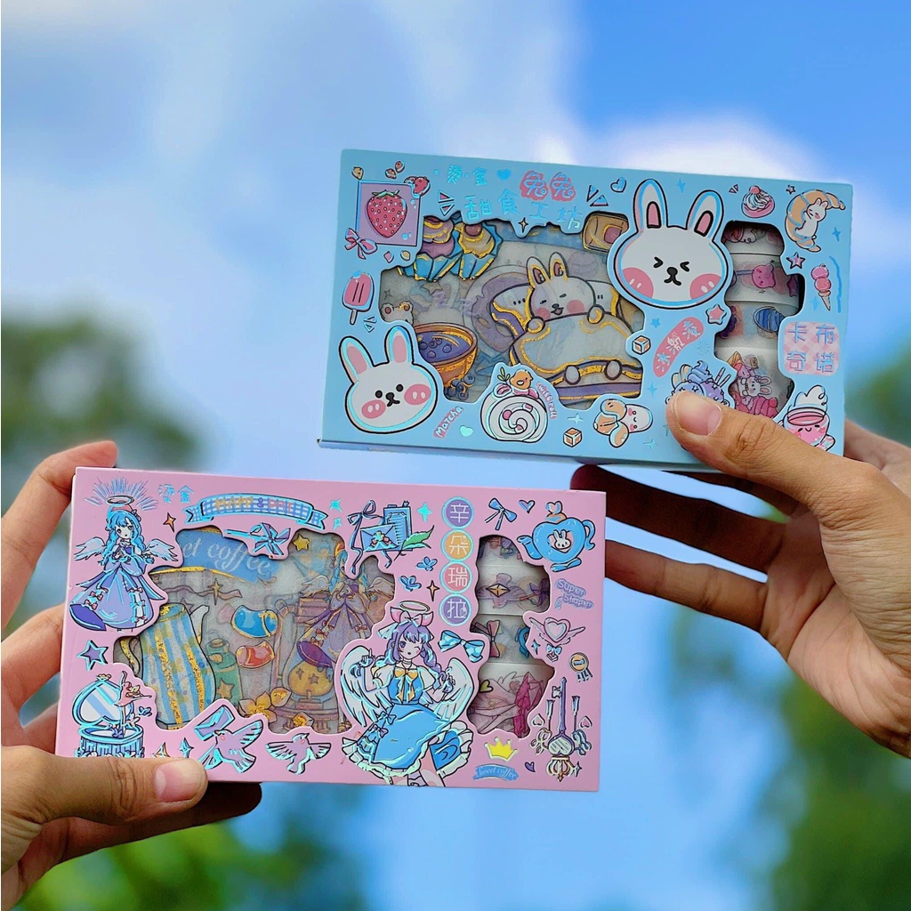 Hộp 10 washi tape + 10 sticker hình dán dễ thương