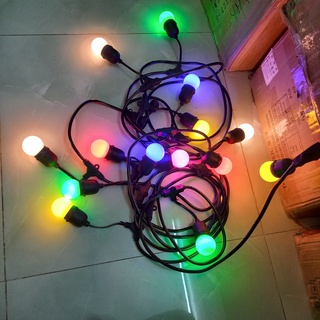 Dây đèn trang trí ngoài trời 5 mét với dây đui đèn thả E27 chống nước loại tốt loại 10 đui kèm 10 bóng led