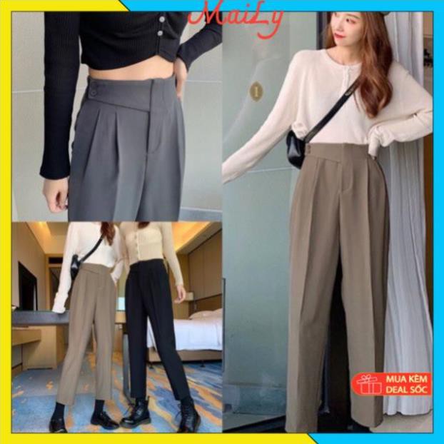 Quần Baggy nữ cạp cao vạt chéo - Quần baggy thiết kế phong cách cổ điển Basic Thời Thượng | BigBuy360 - bigbuy360.vn