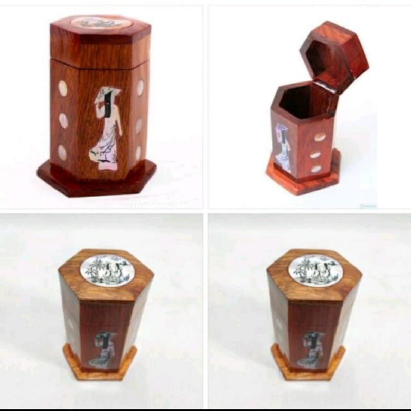 #Gỗ 100%# Lọ tăm gỗ hương hình lục giác - nắp mở tiện lợi, giữ tăm sạch sẽ không bị ẩm mốc - kiểu dáng cổ điển, bền đẹp