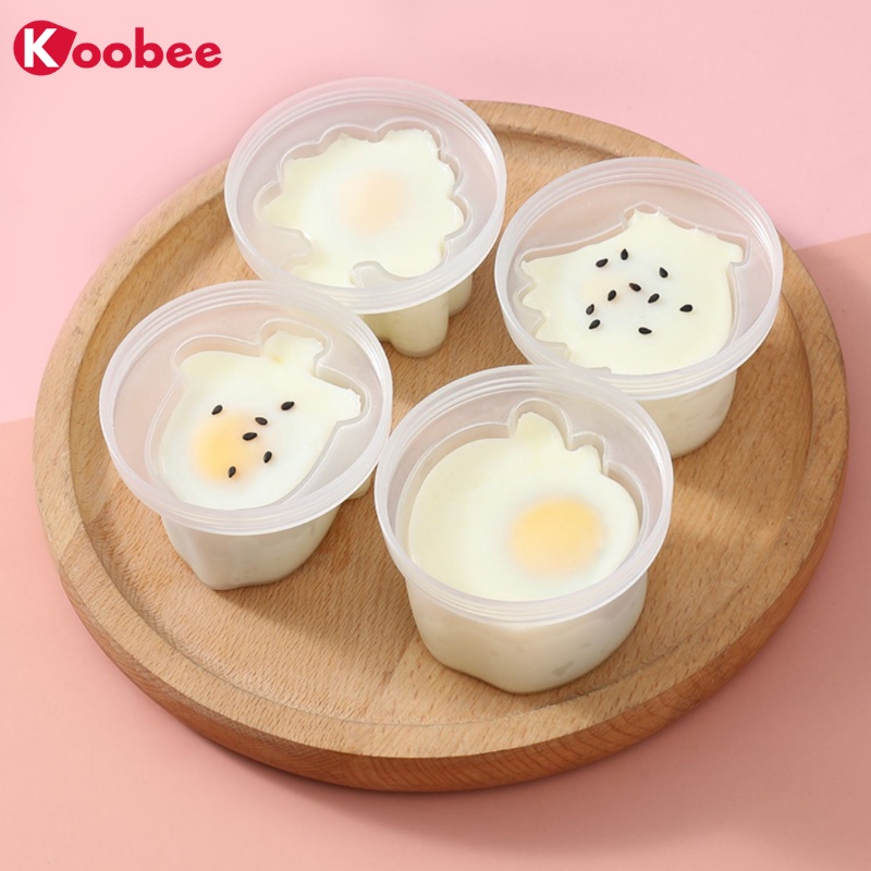 Bộ 4 khuôn hấp trứng, làm bánh flan, làm đậu hũ, pudding cho bé (tặng chổi phết silicon) KOOBEE (AD03)