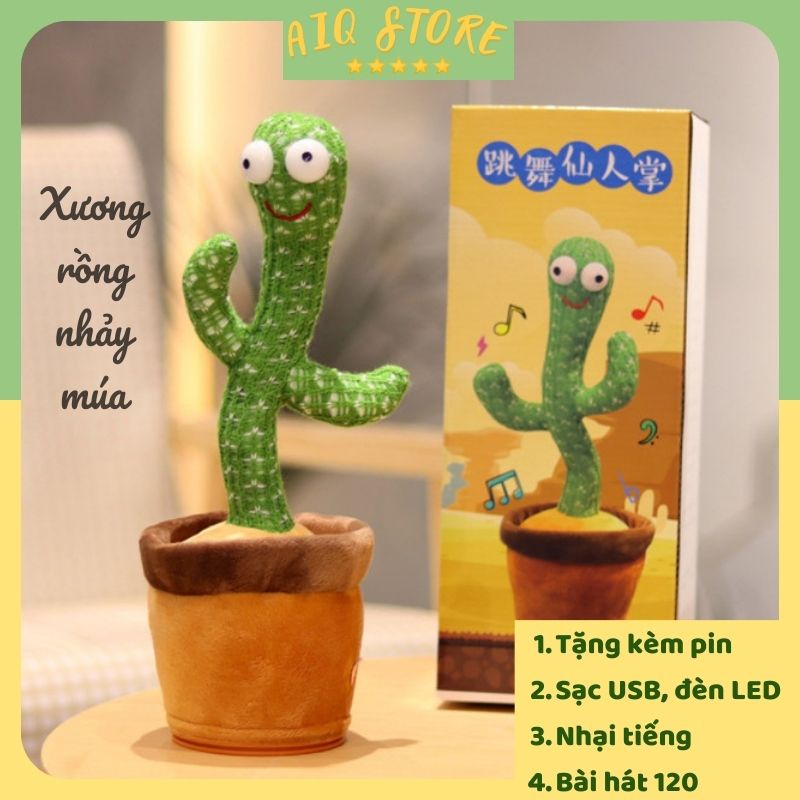 Xương rồng nhảy múa AIQ Store 120 bài hát nhạc có đèn - Xương rồng biết nói vui nhộn có sạc USB