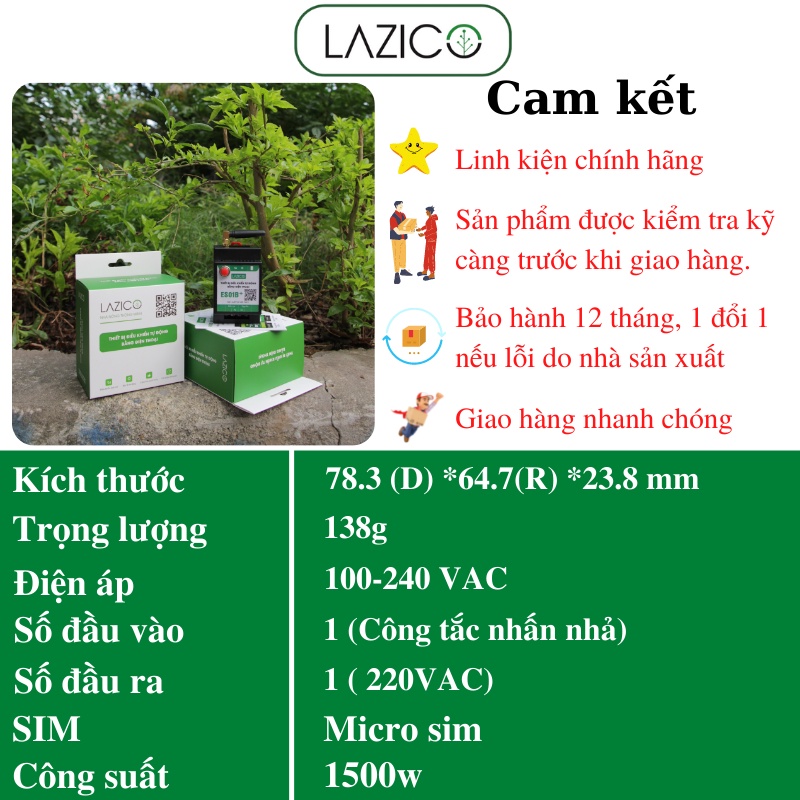 Điều khiển từ xa cho máy bơm 220V qua điện thoại công suất 1500w LAZICO ES01B+