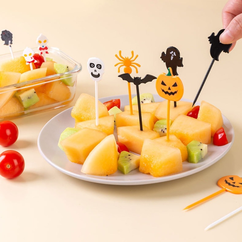 Set 10 Nĩa Ăn Tráng Miệng Bằng Nhựa Họa Tiết Hoạt Hình Phong Cách Halloween