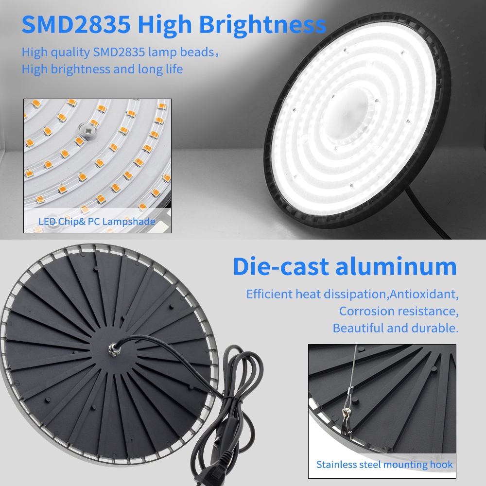 Đèn LED UFO 70W 100W 150W Ánh Sáng Trắng / Trắng Ấm Chống Thấm Nước Có Phích Cắm