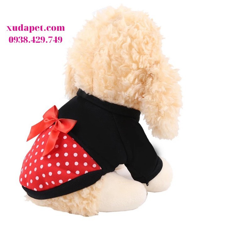 Áo mickey chấm bi nơ đỏ chất liệu thun co giãn cao cấp, giúp cho thú cưng trông rất xinh xắn, thời trang - SP000591