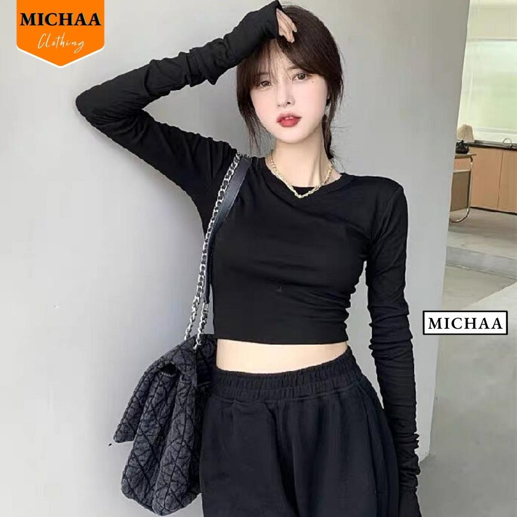 Áo Croptop TAY DÀI CỔ TRÒN Nữ Basic Thun Gân Kiểu Ulzzang Ôm Body- MICHAA