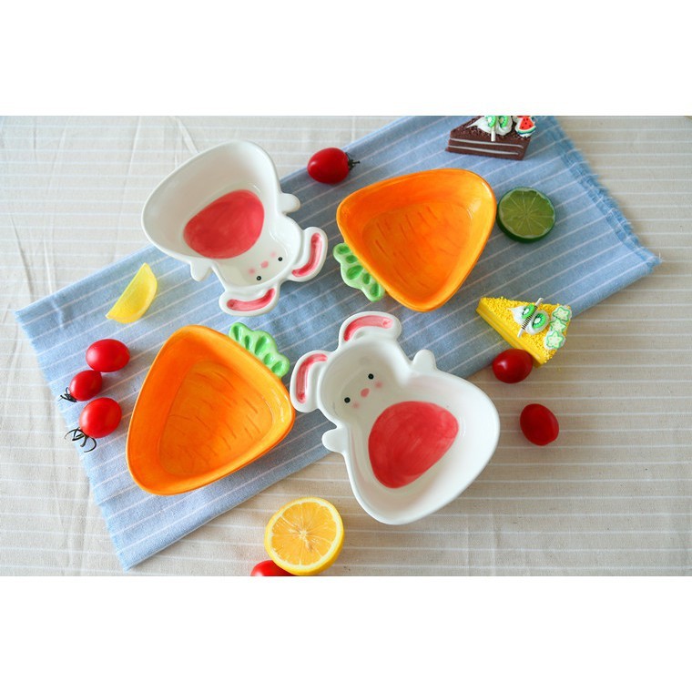 Bát, thìa sứ ăn dặm hình thỏ, cà rốt