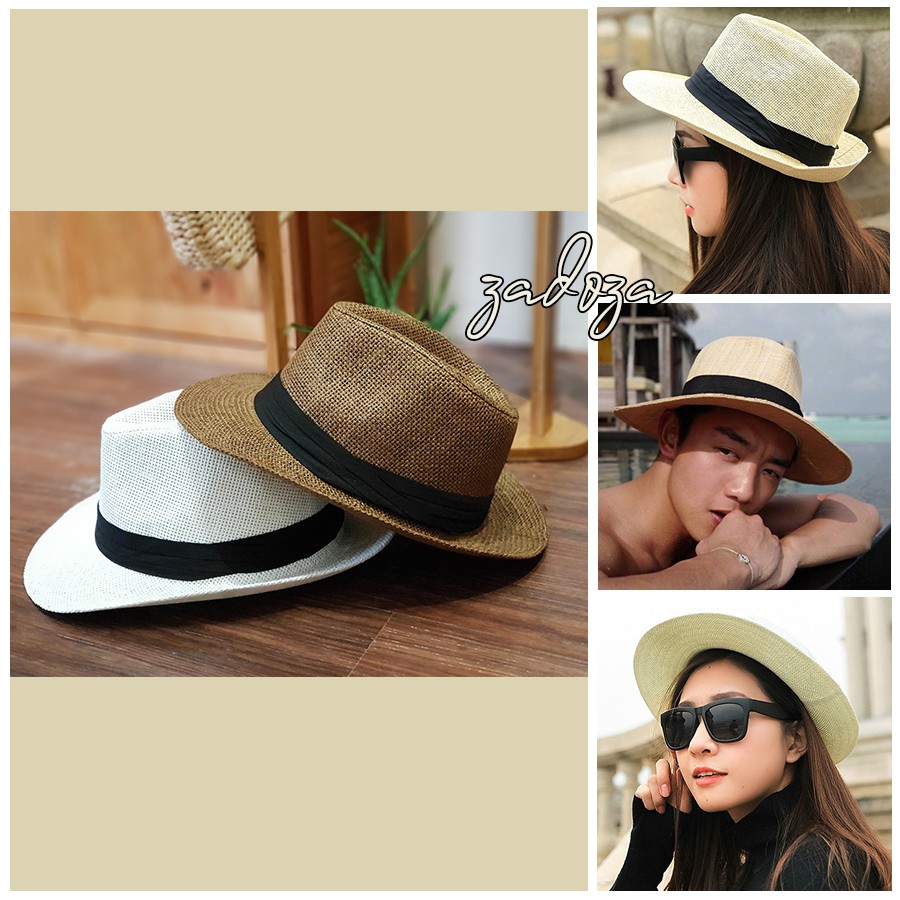 Mũ cói đi biển panama cao bồi cowboy unisex M19-14